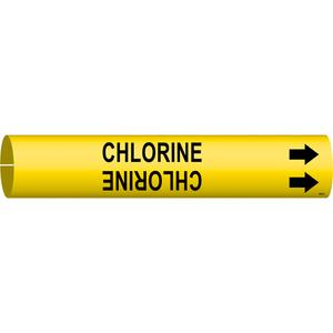 "Chlorine" Pipe Marker - Plastic, Black on Yellow, 2-1/2" - 3-7/8", 2", 2", 1-1/4", English, Snap-On