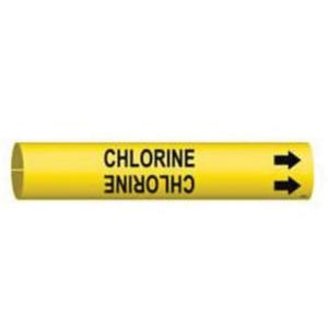 "Chlorine" Pipe Marker - Plastic, Black on Yellow, 4" - 6", 2-13/16", 2-13/16", 1-1/4", English, Snap-On