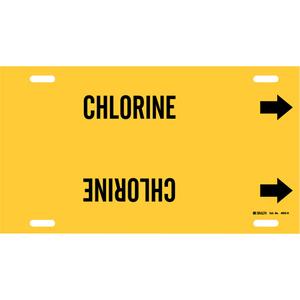 "Chlorine" Pipe Marker - Plastic, Black on Yellow, 10" - 15", 10", 32", 3-1/2", English, Strap-On