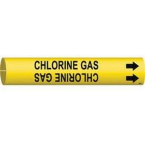 "Chlorine Gas" Pipe Marker - Plastic, Black on Yellow, 3/4" - 1-3/8", 13/16", 13/16", 1/2", English, Snap-On