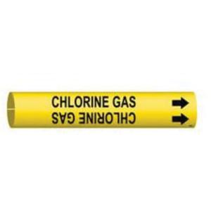 "Chlorine Gas" Pipe Marker - Plastic, Black on Yellow, 1-1/2" - 2-3/8", 7/8", 7/8", 3/4", English, Snap-On