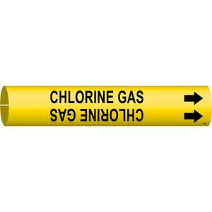 "Chlorine Gas" Pipe Marker - Plastic, Black on Yellow, 2-1/2" - 3-7/8", 2", 2", 1-1/4", English, Snap-On