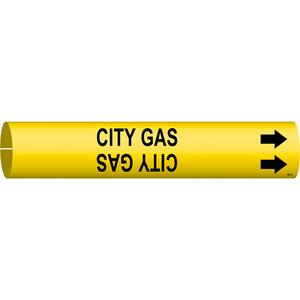 "City Gas" Pipe Marker - Plastic, Black on Yellow, 1-1/2" - 2-3/8", 7/8", 7/8", 3/4", English, Snap-On