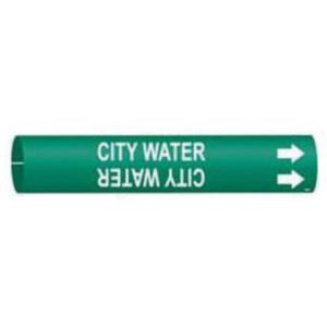 "City Water" Pipe Marker - Plastic, White on Green, 3/4" - 1-3/8", 13/16", 13/16", 1/2", English, Snap-On