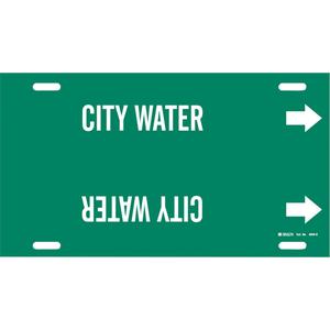 "City Water" Pipe Marker - Plastic, White on Green, 8" - 9-7/8", 10", 24", 2-1/2", English, Strap-On