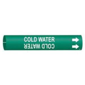 "Cold Water" Pipe Marker - Plastic, White on Green, 3/4" - 1-3/8", 13/16", 13/16", 1/2", English, Snap-On
