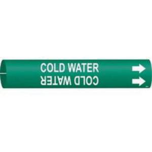 "Cold Water" Pipe Marker - Plastic, White on Green, 2-1/2" - 3-7/8", 2", 2", 1-1/4", English, Snap-On