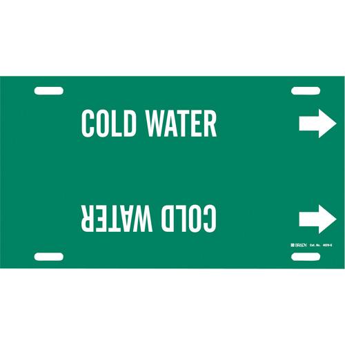 "Cold Water" Pipe Marker - Plastic, White on Green, 8" - 9-7/8", 10", 24", 2-1/2", English, Strap-On