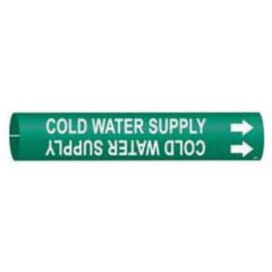 "Cold Water Supply" Pipe Marker - Plastic, White on Green, 3/4" - 1-3/8", 13/16", 13/16", 1/2", English, Snap-On