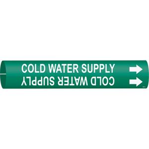 "Cold Water Supply" Pipe Marker - Plastic, White on Green, 1-1/2" - 2-3/8", 7/8", 7/8", 3/4", English, Snap-On