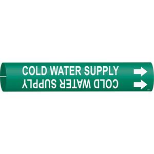 "Cold Water Supply" Pipe Marker - Plastic, White on Green, 2-1/2" - 3-7/8", 2", 2", 1-1/4", English, Snap-On