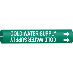 "Cold Water Supply" Pipe Marker - Plastic, White on Green, 4" - 6", 2-13/16", 2-13/16", 1-1/4", English, Snap-On