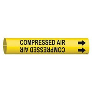 "Compressed Air" Pipe Marker - Plastic, Black on Yellow, 1-1/2" - 2-3/8", 7/8", 7/8", 3/4", English, Snap-On