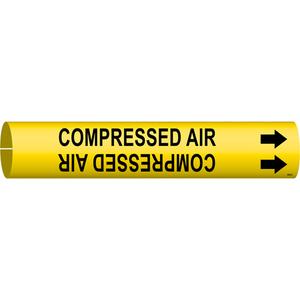 "Compressed Air" Pipe Marker - Plastic, Black on Yellow, 2-1/2" - 3-7/8", 2", 2", 1-1/4", English, Snap-On