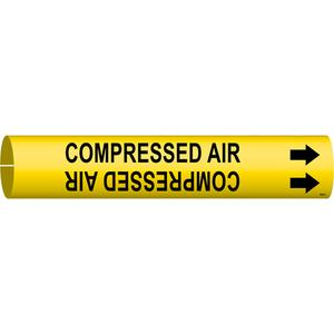 "Compressed Air" Pipe Marker - Plastic, Black on Yellow, 4" - 6", 2-13/16", 2-13/16", 1-1/4", English, Snap-On