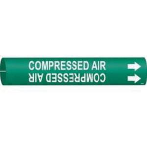 "Compressed Air" Pipe Marker - Plastic, White on Green, 2-1/2" - 3-7/8", 2", 2", 1-1/4", English, Snap-On