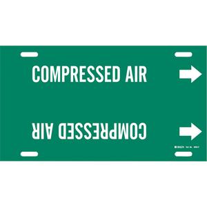 "Compressed Air" Pipe Marker - Plastic, White on Green, 6" - 7-7/8", 8", 16", 1-1/4", English, Strap-On