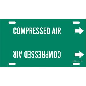 "Compressed Air" Pipe Marker - Plastic, White on Green, 8" - 9-7/8", 10", 24", 2-1/2", English, Strap-On