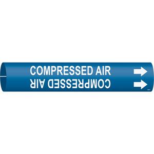 "Compressed Air" Pipe Marker - Plastic, White on Blue, 4" - 6", 2-13/16", 2-13/16", 1-1/4", English, Snap-On