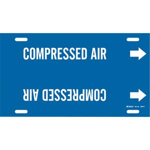 "Compressed Air" Pipe Marker - Plastic, White on Blue, 10" - 15", 10", 32", 3-1/2", English, Strap-On