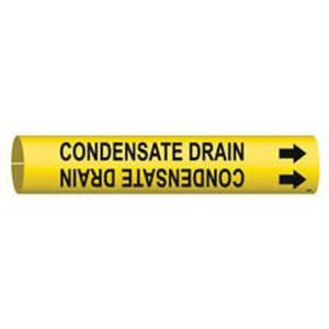 "Condensate Drain" Pipe Marker - Plastic, Black on Yellow, 3/4" - 1-3/8", 13/16", 13/16", 1/2", English, Snap-On