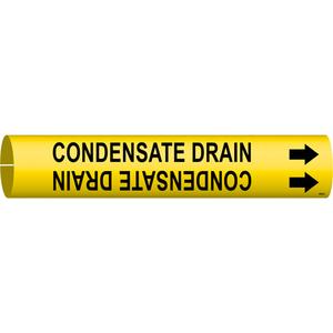 "Condensate Drain" Pipe Marker - Plastic, Black on Yellow, 1-1/2" - 2-3/8", 7/8", 7/8", 3/4", English, Snap-On