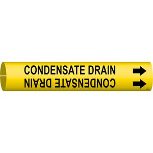 "Condensate Drain" Pipe Marker - Plastic, Black on Yellow, 4" - 6", 2-13/16", 2-13/16", 1-1/4", English, Snap-On