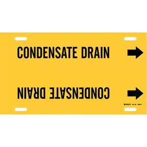 "Condensate Drain" Pipe Marker - Plastic, Black on Yellow, 8" - 9-7/8", 10", 24", 2-1/2", English, Strap-On