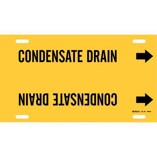 "Condensate Drain" Pipe Marker - Plastic, Black on Yellow, 8" - 9-7/8", 10", 24", 2-1/2", English, Strap-On