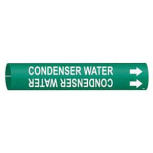 "Condenser Water" Pipe Marker - Plastic, White on Green, 3/4" - 1-3/8", 13/16", 13/16", 1/2", English, Snap-On