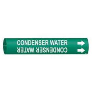 "Condenser Water" Pipe Marker - Plastic, White on Green, 1-1/2" - 2-3/8", 7/8", 7/8", 3/4", English, Snap-On