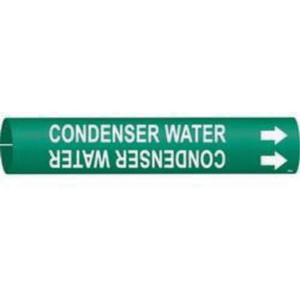 "Condenser Water" Pipe Marker - Plastic, White on Green, 2-1/2" - 3-7/8", 2", 2", 1-1/4", English, Snap-On