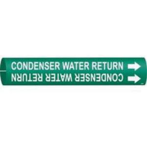 "Condenser Water Return" Pipe Marker - Plastic, White on Green, 3/4" - 1-3/8", 13/16", 13/16", 1/2", English, Snap-On