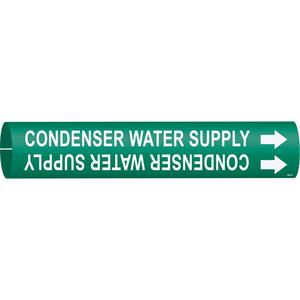 "Condenser Water Supply" Pipe Marker - Plastic, White on Green, 1-1/2" - 2-3/8", 7/8", 7/8", 3/4", English, Snap-On