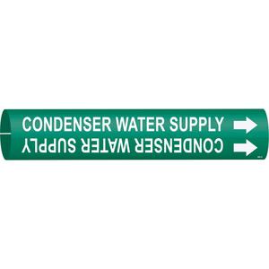"Condenser Water Supply" Pipe Marker - Plastic, White on Green, 4" - 6", 2-13/16", 2-13/16", 1-1/4", English, Snap-On