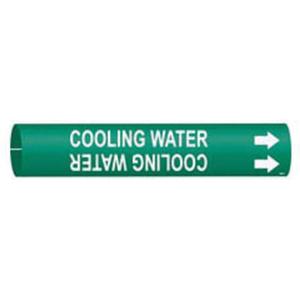 "Cooling Water" Pipe Marker - Plastic, White on Green, 3/4" - 1-3/8", 13/16", 13/16", 1/2", English, Snap-On