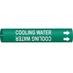 "Cooling Water" Pipe Marker - Plastic, White on Green, 2-1/2" - 3-7/8", 2", 2", 1-1/4", English, Snap-On