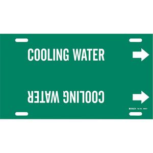 "Cooling Water" Pipe Marker - Plastic, White on Green, 6" - 7-7/8", 8", 16", 1-1/4", English, Strap-On
