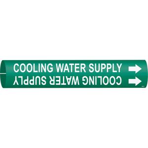 "Cooling Water Supply" Pipe Marker - Plastic, White on Green, 4" - 6", 2-13/16", 2-13/16", 1-1/4", English, Snap-On
