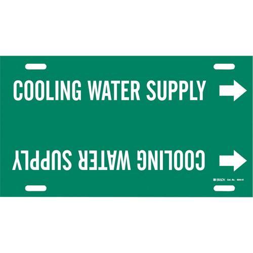 "Cooling Water Supply" Pipe Marker - Plastic, White on Green, 10" - 15", 10", 32", 3-1/2", English, Strap-On