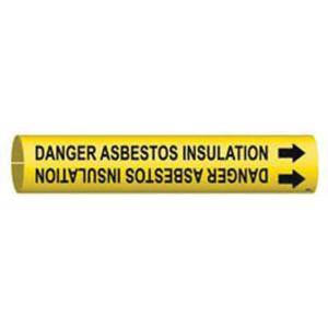 "Danger Asbestos Insulation" Pipe Marker - Plastic, Black on Yellow, 3/4" - 1-3/8", 13/16", 13/16", 1/2", English, Snap-On