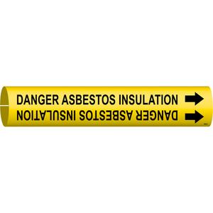 "Danger Asbestos Insulation" Pipe Marker - Plastic, Black on Yellow, 2-1/2" - 3-7/8", 2", 2", 1-1/4", English, Snap-On