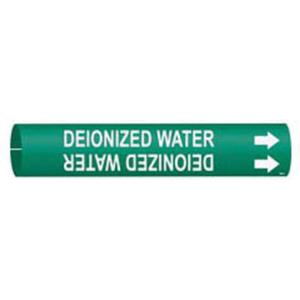 "Deionized Water" Pipe Marker - Plastic, White on Green, 3/4" - 1-3/8", 13/16", 13/16", 1/2", English, Snap-On