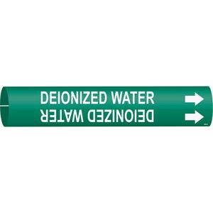 "Deionized Water" Pipe Marker - Plastic, White on Green, 1-1/2" - 2-3/8", 7/8", 7/8", 3/4", English, Snap-On