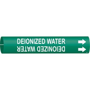 "Deionized Water" Pipe Marker - Plastic, White on Green, 2-1/2" - 3-7/8", 2", 2", 1-1/4", English, Snap-On