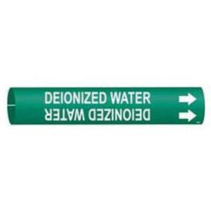 "Deionized Water" Pipe Marker - Plastic, White on Green, 4" - 6", 2-13/16", 2-13/16", 1-1/4", English, Snap-On