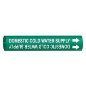 "Domestic Cold Water Supply" Pipe Marker - Plastic, White on Green, 1-1/2" - 2-3/8", 7/8", 7/8", 3/4", English, Snap-On