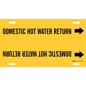 "Domestic Hot Water Return" Pipe Marker - Plastic, Black on Yellow, 8" - 9-7/8", 10", 24", 2-1/2", English, Strap-On