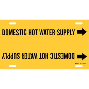 "Domestic Hot Water Supply" Pipe Marker - Plastic, Black on Yellow, 8" - 9-7/8", 10", 24", 2-1/2", English, Strap-On