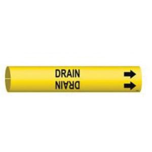 "Drain" Pipe Marker - Plastic, Black on Yellow, 3/4" - 1-3/8", 13/16", 13/16", 1/2", English, Snap-On